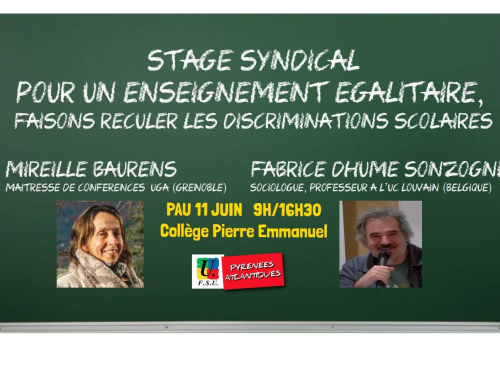 11 JUIN A PAU (Collège Pierre Emmanuel) : STAGE SYNDICAL POUR UN ENSEIGNEMENT EGALITAIRE